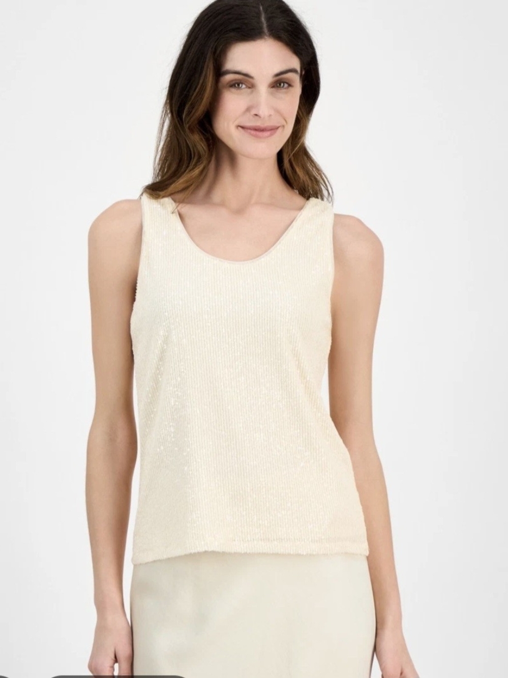 Anne Klein Cream Sequin Tank Top